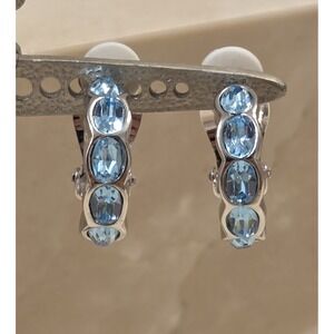 Vintage SWAROVSKI Swan Logo Blue Crystal Clip-on Half Hoop Earrings